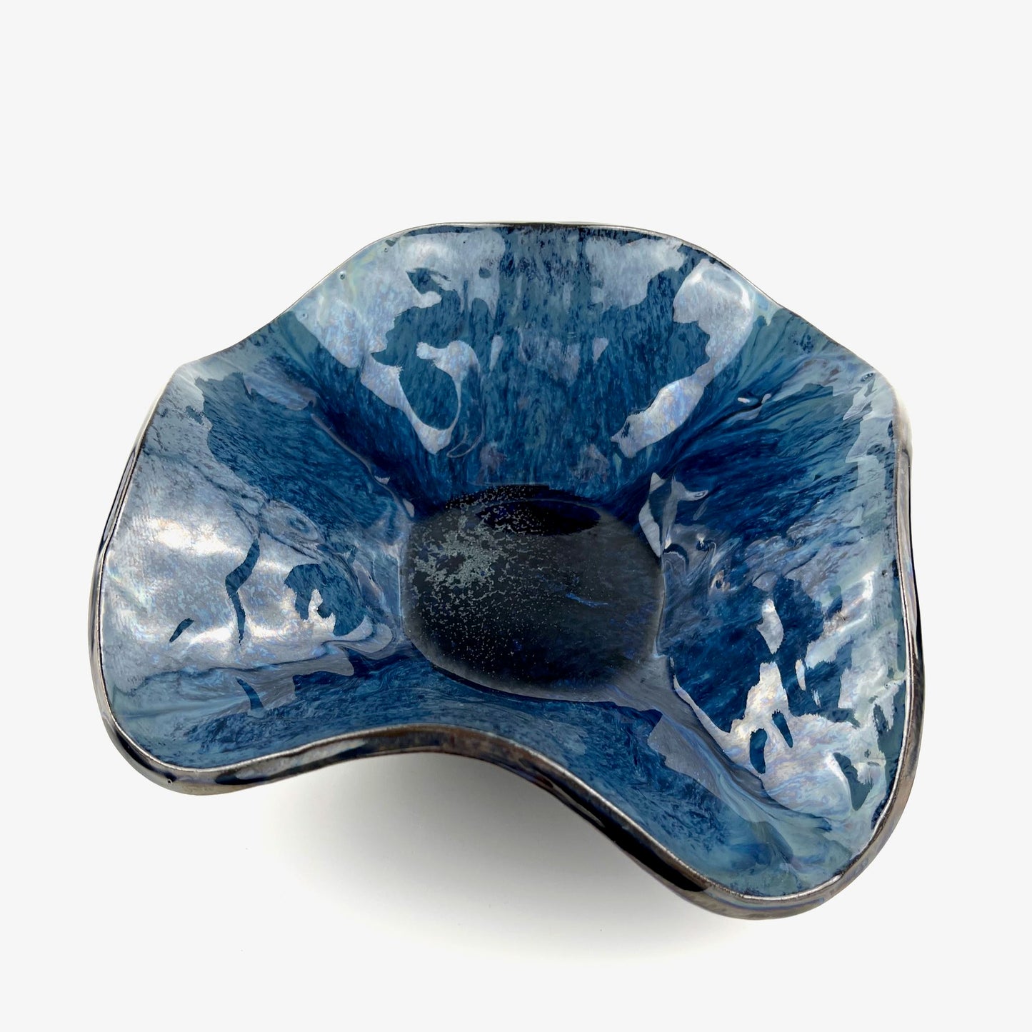 Handmade medium-sized decorative ceramic bowl with a royal blue interior and textured Tree and Ant design.